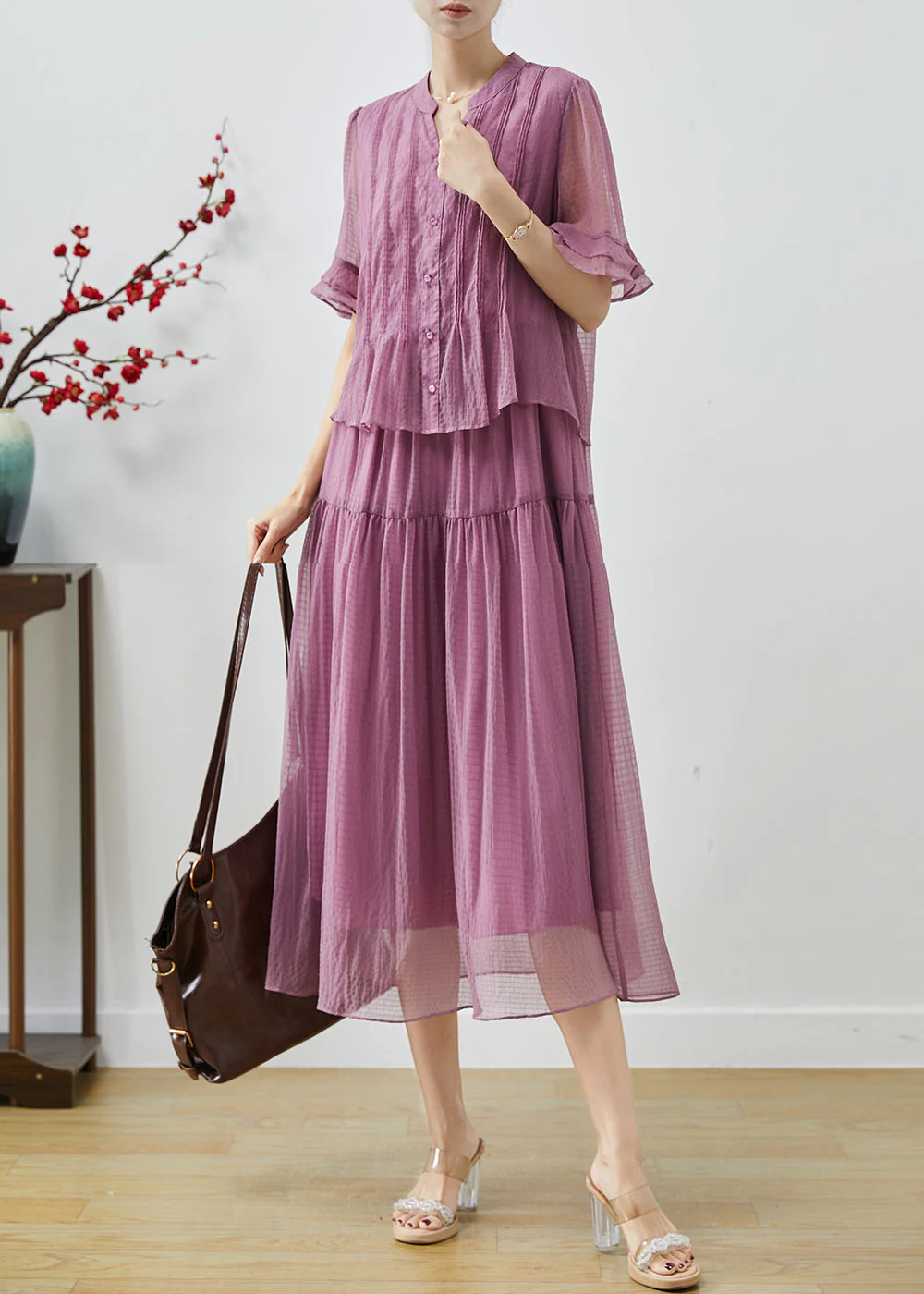 Modern Purple V Neck Patchwork Tulle Party Dress Summer - Image 2