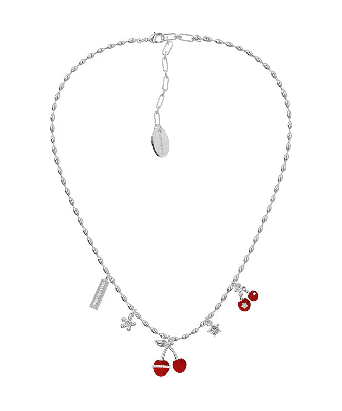 Modern Red Copper Overgild Zircon Velvet Cherry Pendant Necklace - Image 5