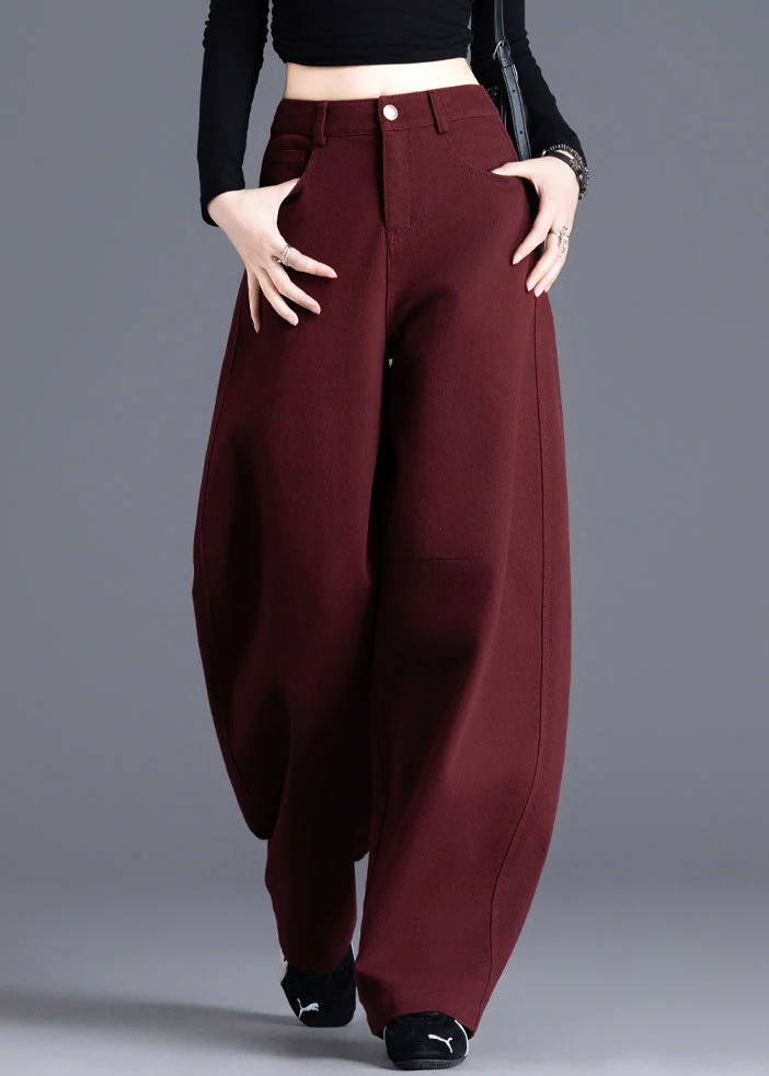 Modern Red Pockets High Waist Denim Pants Spring - Image 3