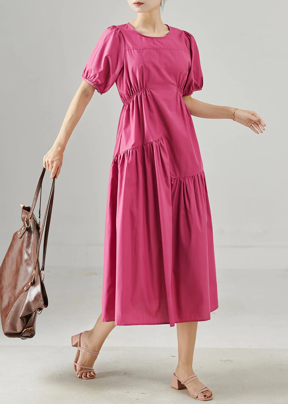 Modern Rose Asymmetrical Wrinkled Cotton Long Dresses Summer - Image 2
