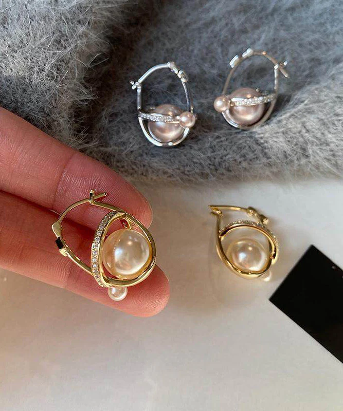 Modern Silk 3D Universe Planet Pearl Zircon Copper Drop Earrings - Image 5
