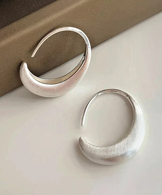 Modern Silk Sterling Silver Crescent Moon Hoop Earrings - Image 5
