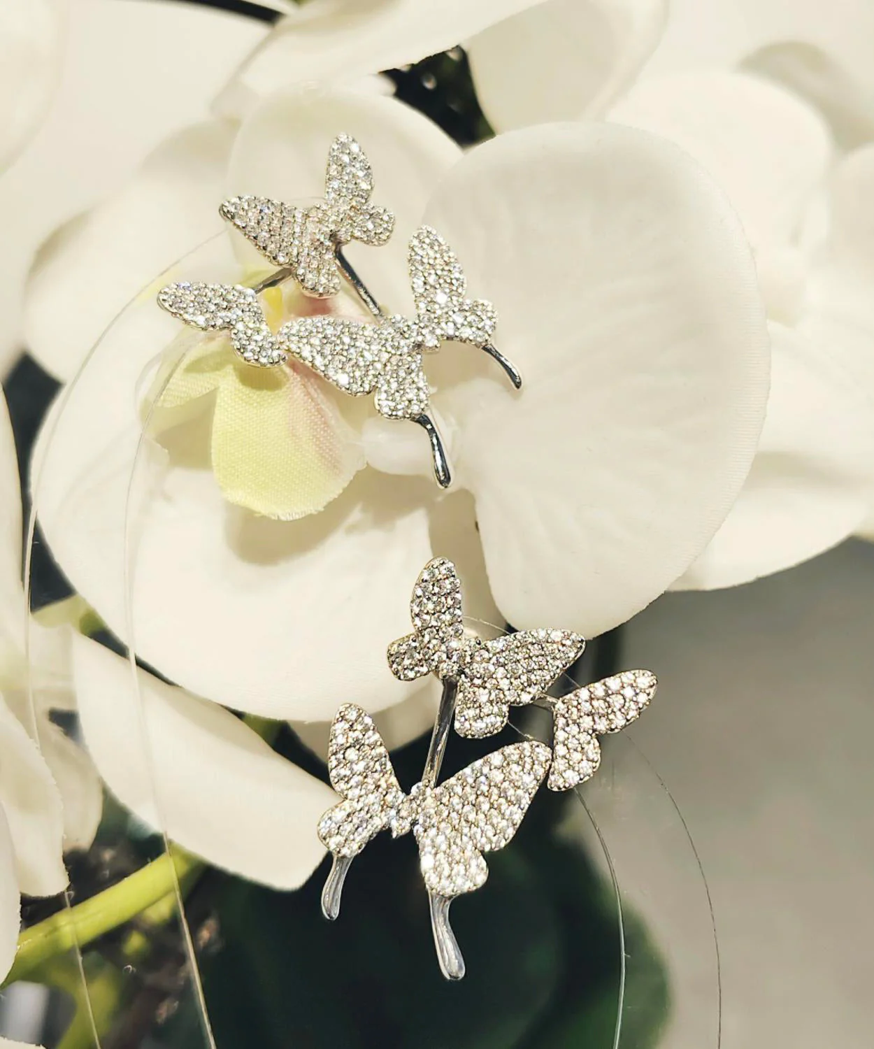Modern Silk Sterling Silver Zircon Butterfly Stud Earrings - Image 5