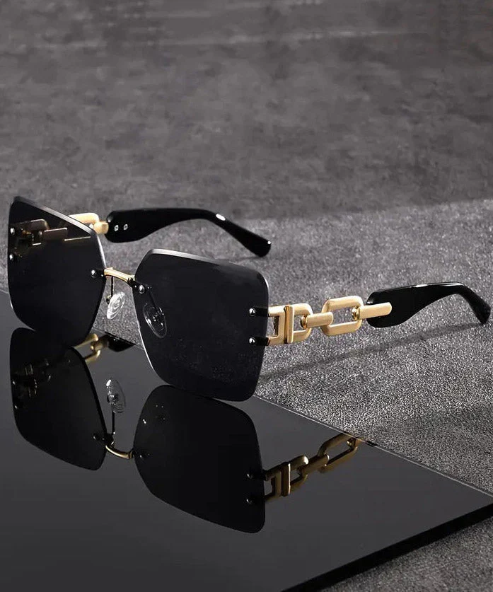 Modern Tawny Metal Hollow Out Patchwork Square Sunglasses - Image 3