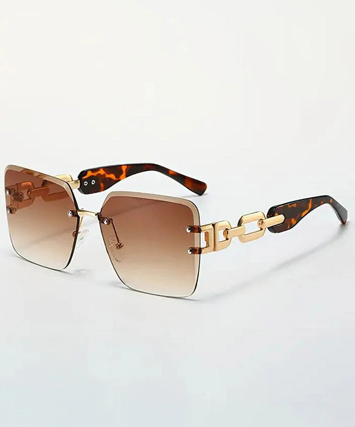 Modern Tawny Metal Hollow Out Patchwork Square Sunglasses - Image 4
