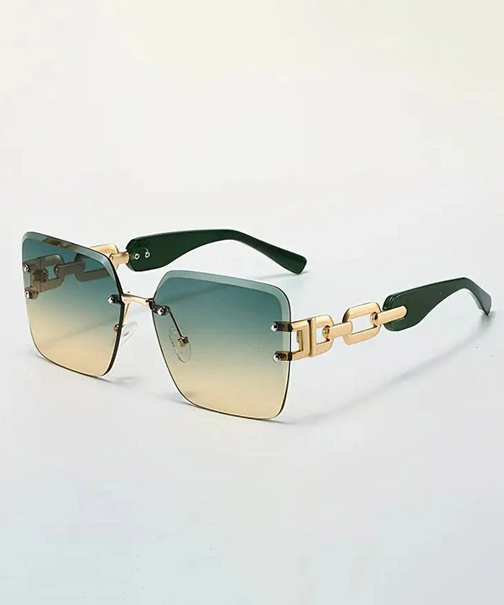 Modern Tawny Metal Hollow Out Patchwork Square Sunglasses - Image 5