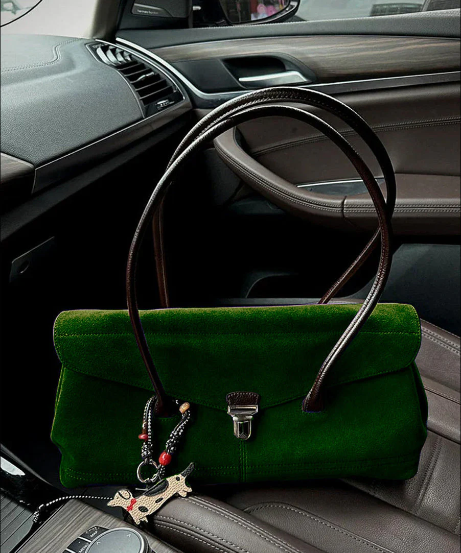 Modern Tea Green Solid Durable Suede Women Shoulder Bags - Image 2