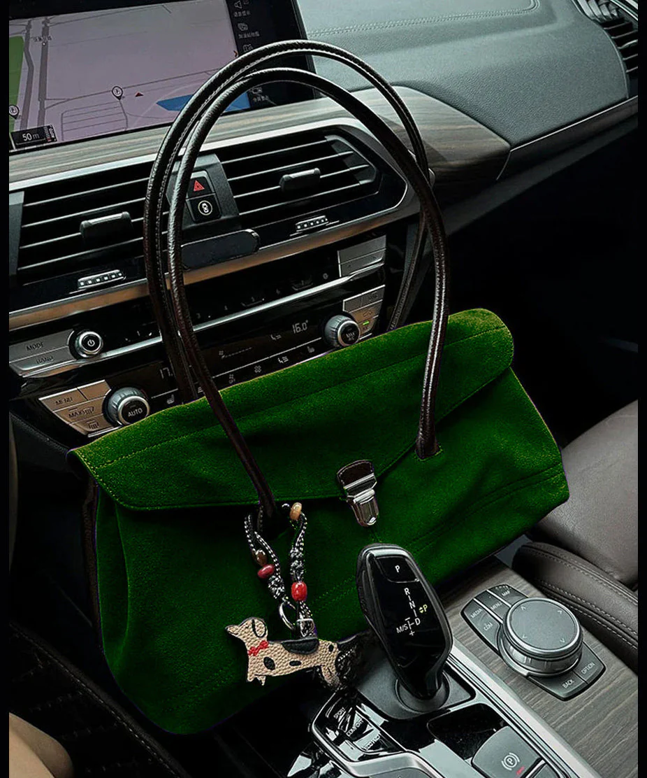 Modern Tea Green Solid Durable Suede Women Shoulder Bags - Image 3
