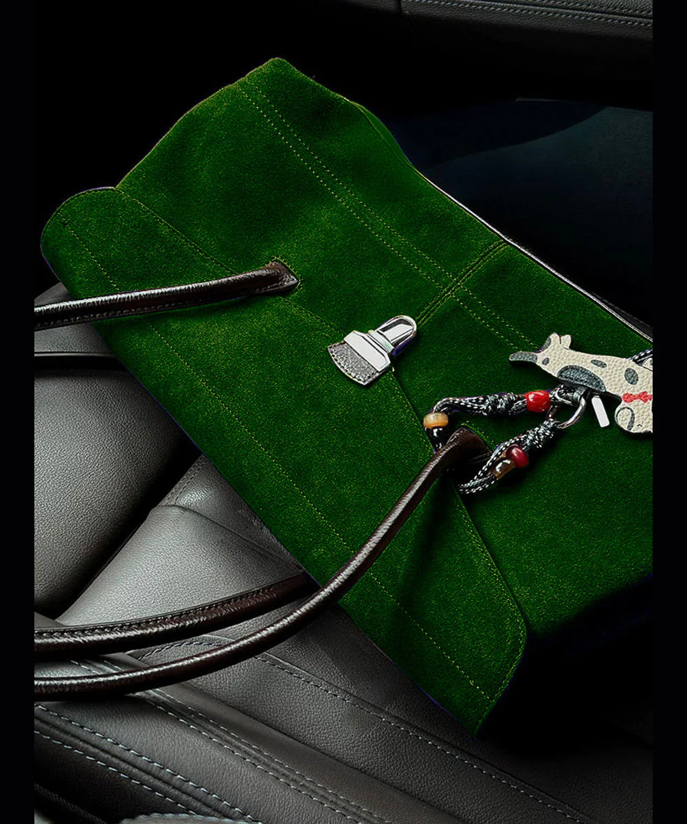 Modern Tea Green Solid Durable Suede Women Shoulder Bags - Image 4