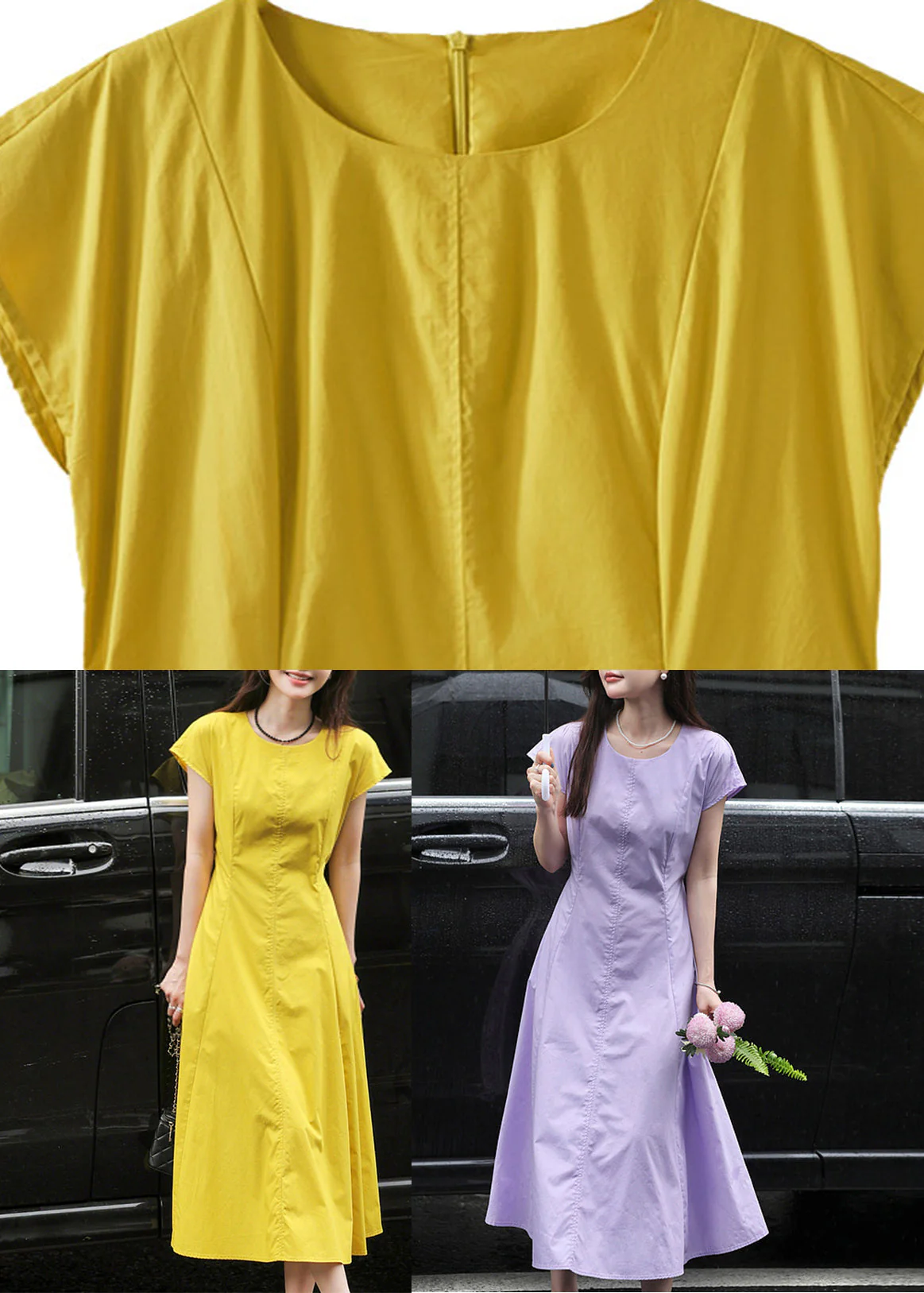 Modern Turmeric Yellow O-Neck Holiday Solid Long Dress Short Sleeve - Image 5