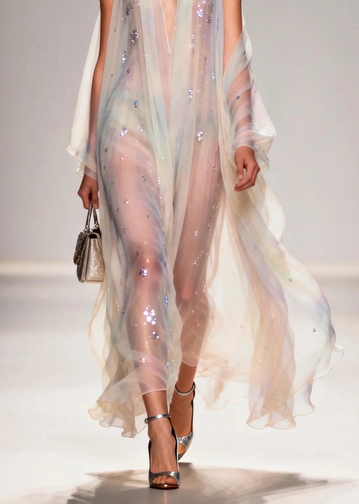 Modern V Neck Zircon Chiffon Long Dress Summer - Image 4