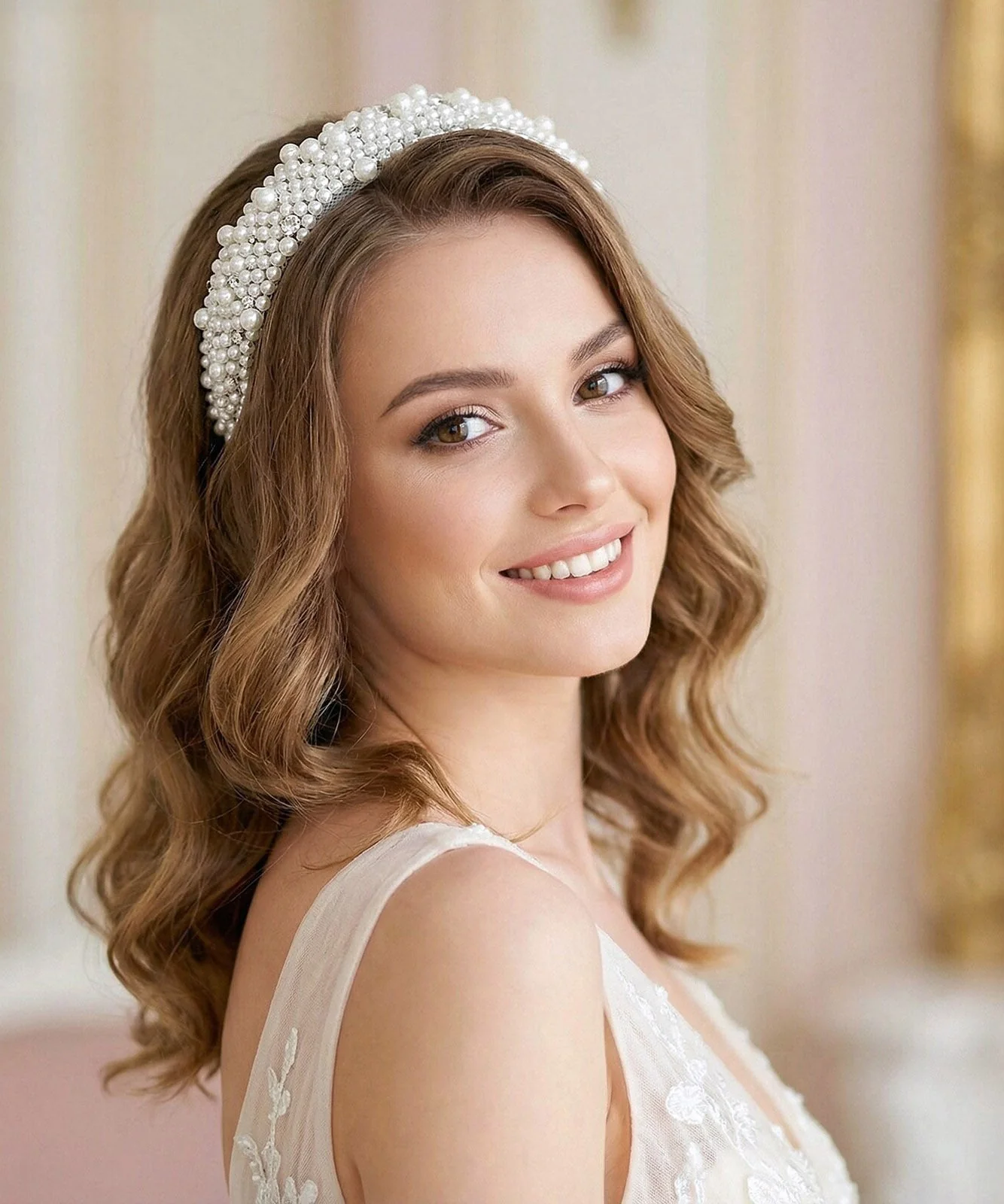 Modern White Acrylic Pearl Zircon Bride HairPiece - Image 3