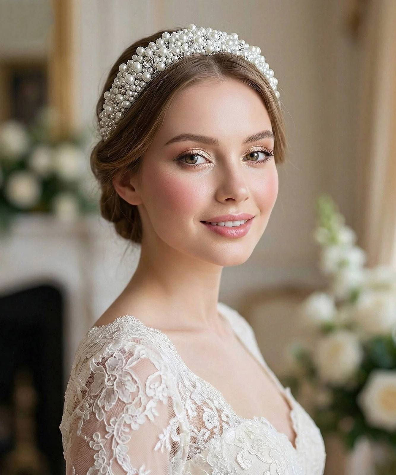 Modern White Acrylic Pearl Zircon Bride HairPiece - Image 5