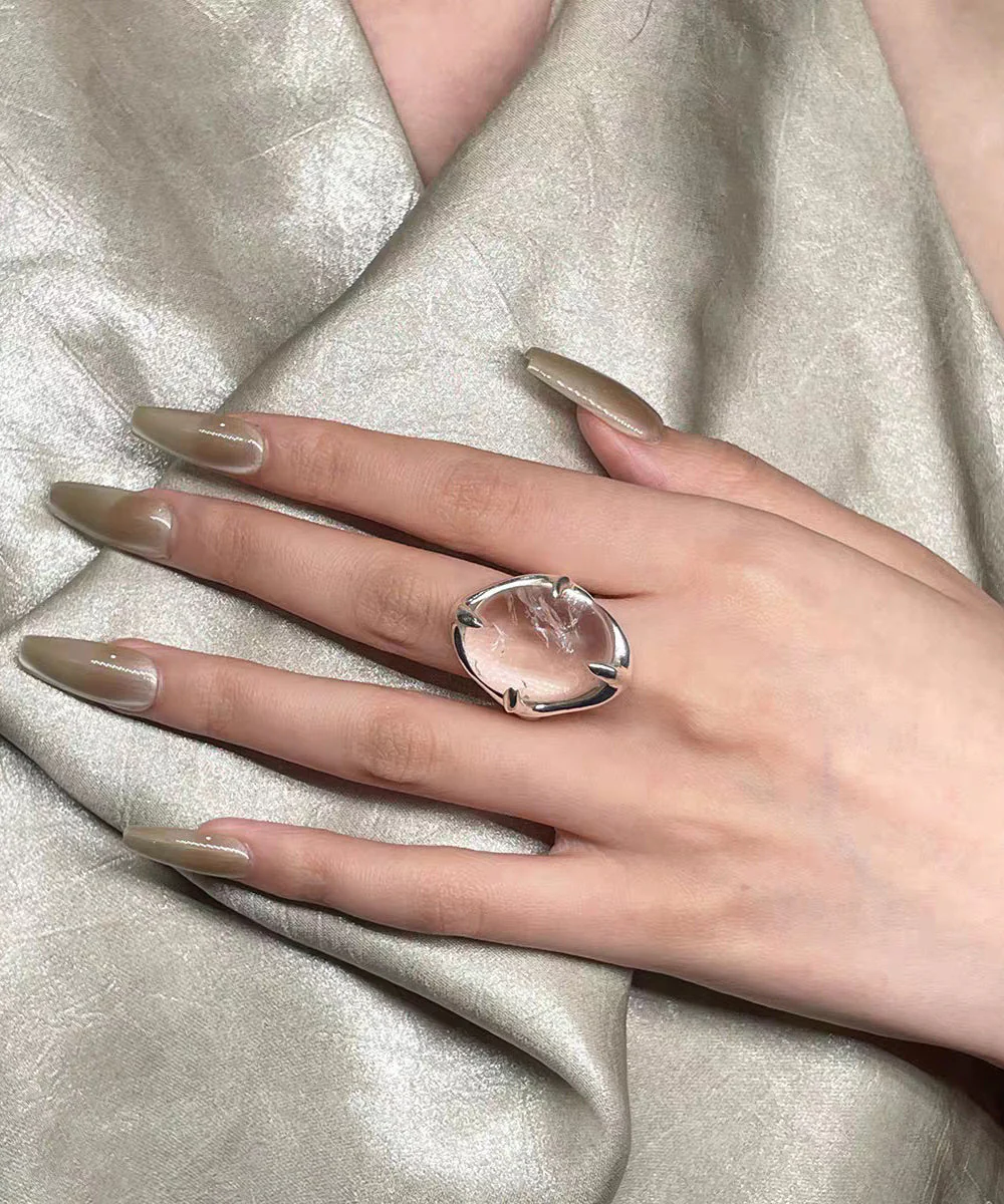 Modern White Geometric Crystal Alloy Rings - Image 3