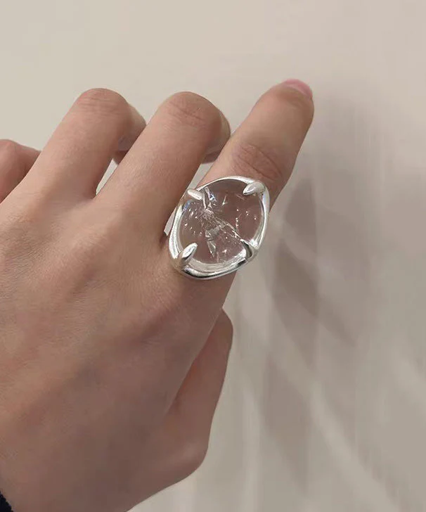 Modern White Geometric Crystal Alloy Rings - Image 4
