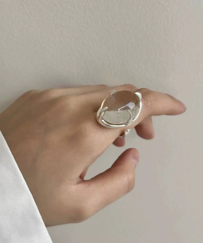 Modern White Geometric Crystal Alloy Rings - Image 5