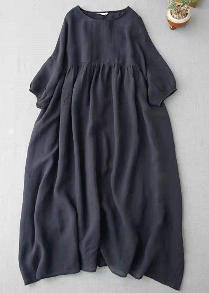 Modern White O-Neck Patchwork cotton blend Long Dresses Half Sleeve - Image 2