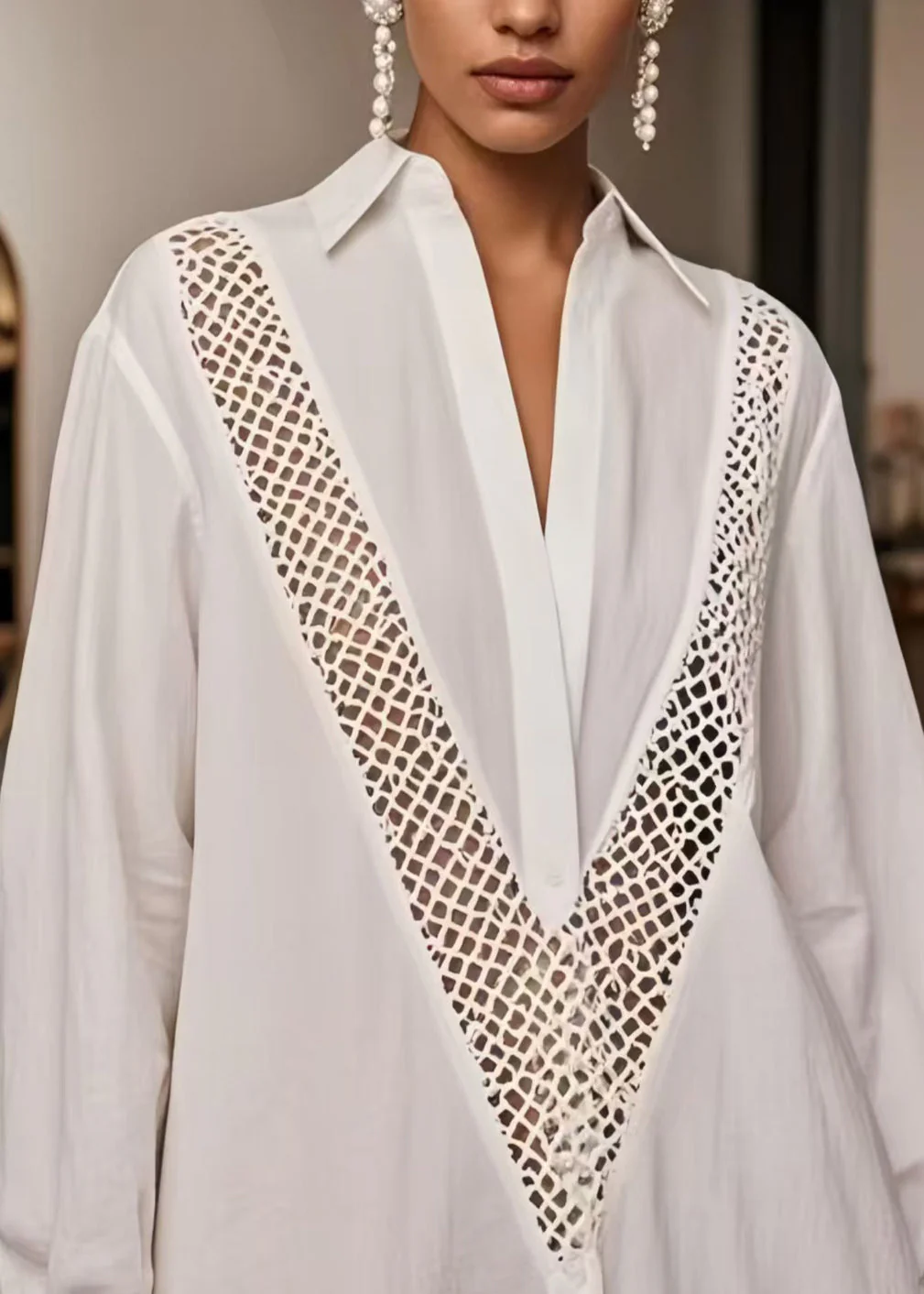 Modern White Oversized Hollow Out Cotton Dresses Spring - Image 2