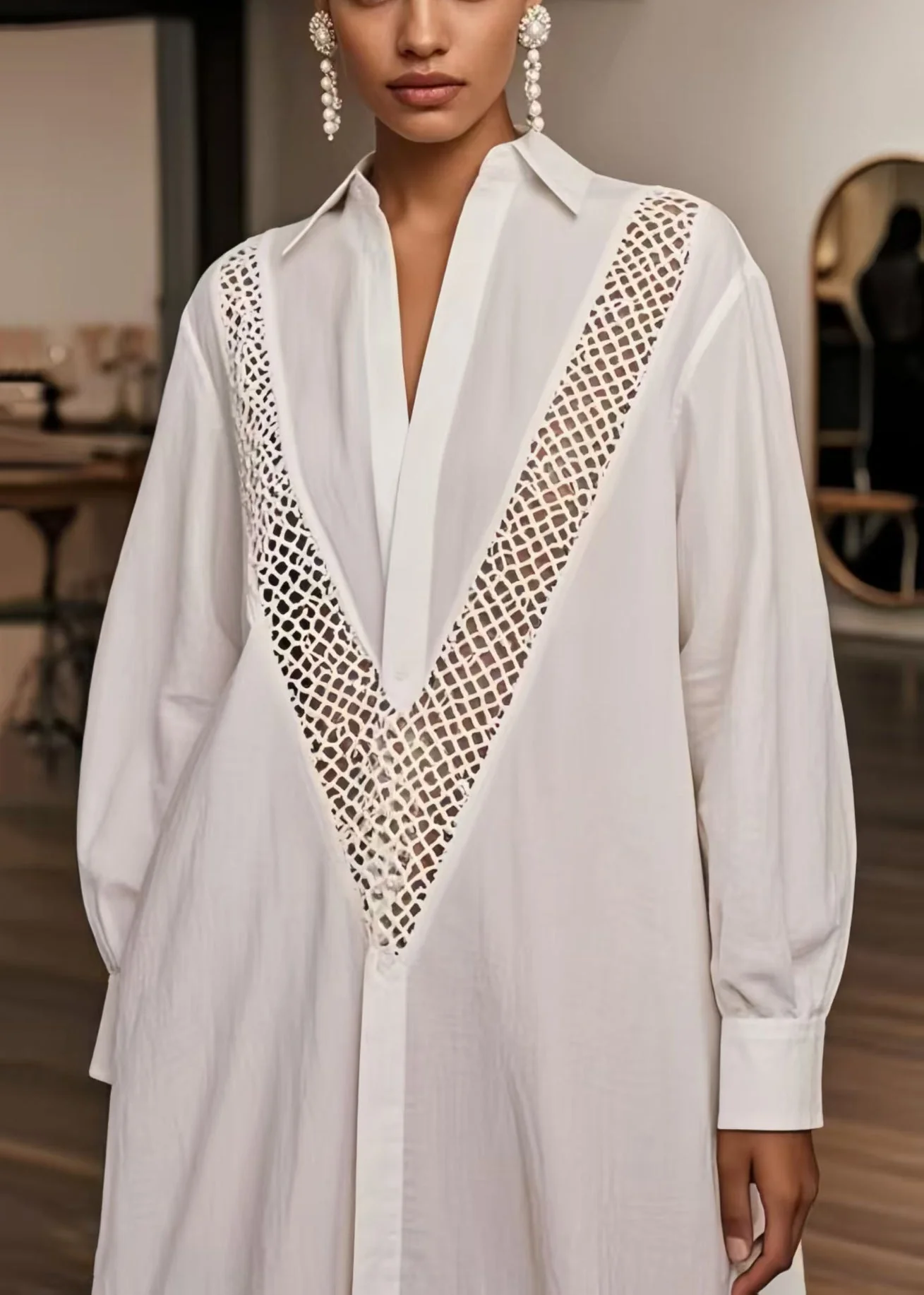 Modern White Oversized Hollow Out Cotton Dresses Spring - Image 3