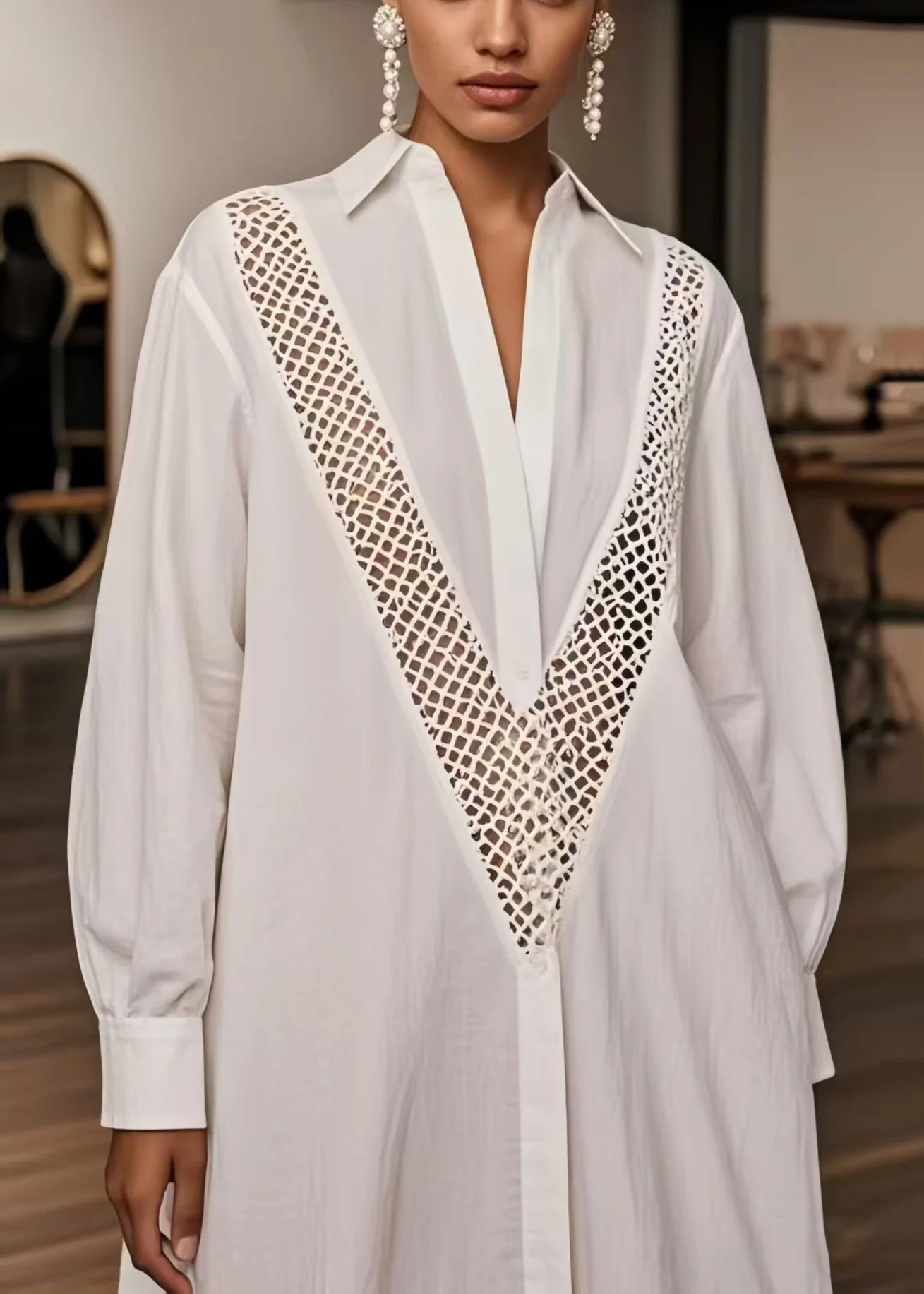 Modern White Oversized Hollow Out Cotton Dresses Spring - Image 5