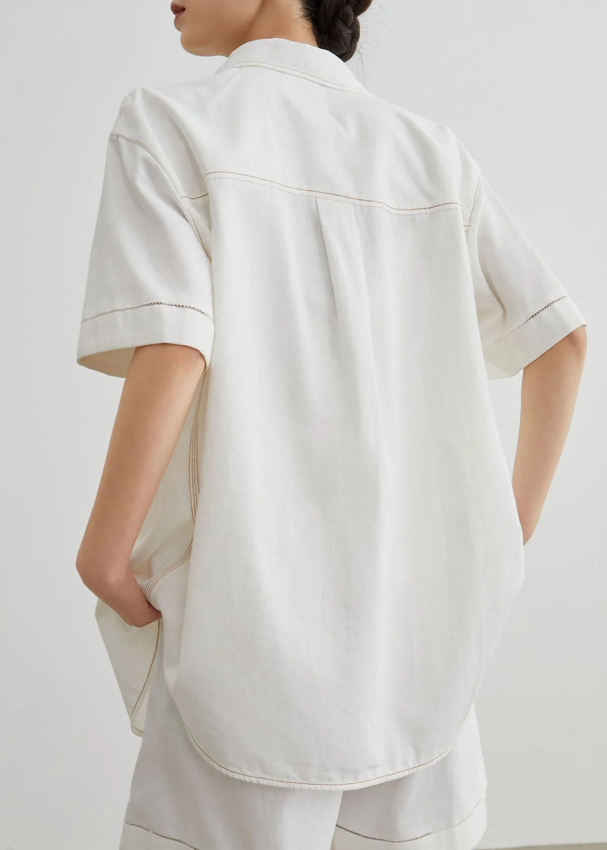 Modern White Peter Pan Collar Denim Two Pieces Set Summer - Image 5