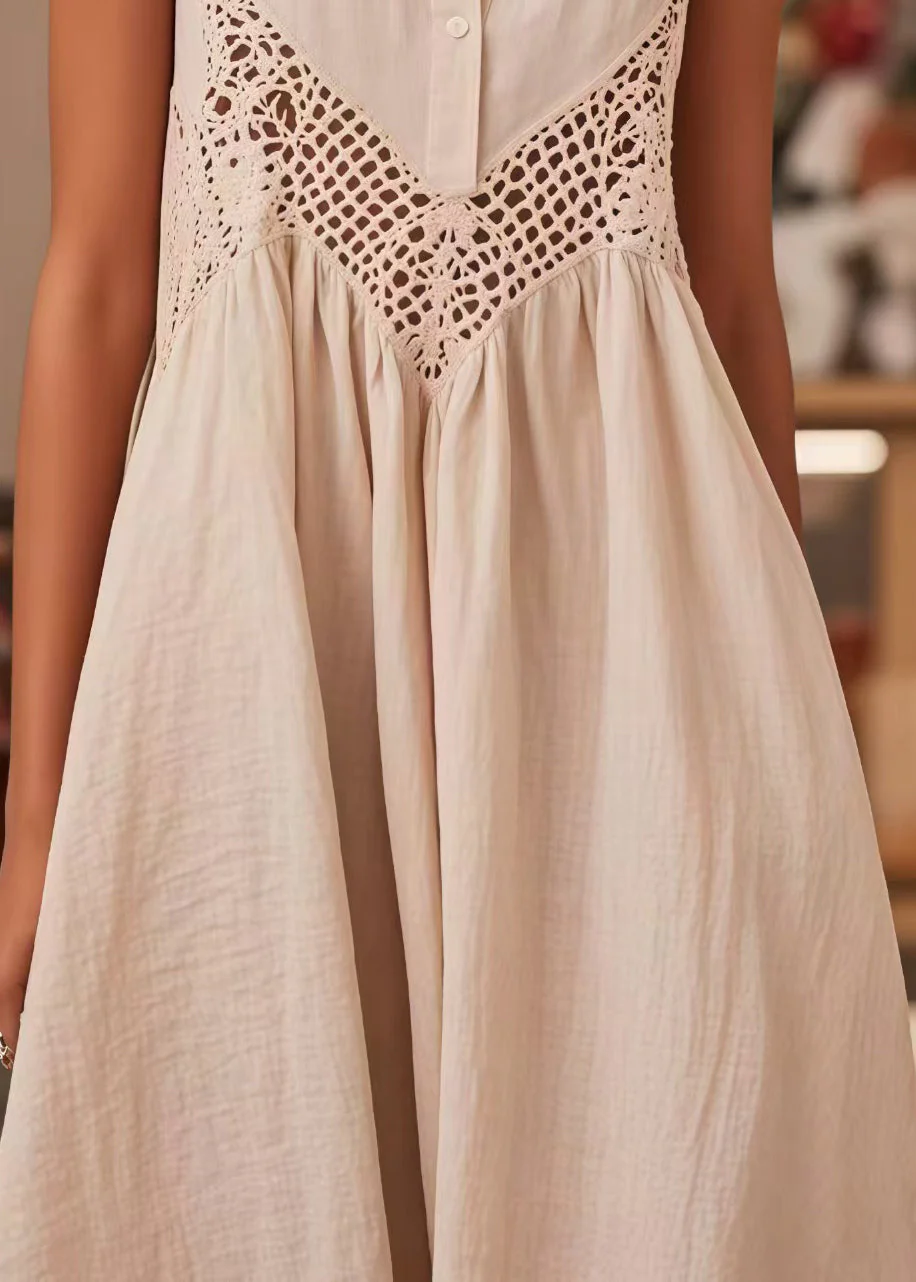 Modern White Peter Pan Collar Patchwork Lace Dresses Sleeveless - Image 4