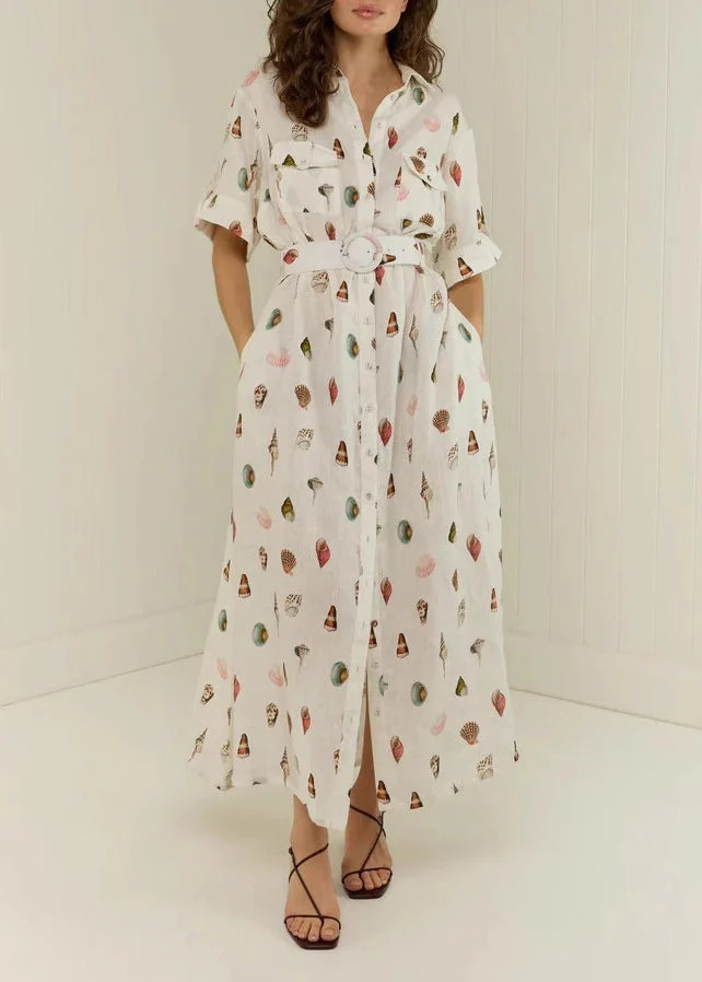 Modern White Peter Pan Collar Sashes Linen Maxi Dress Summer - Image 2