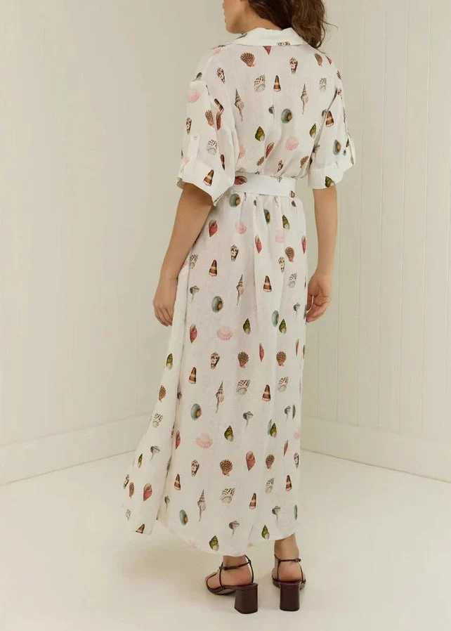 Modern White Peter Pan Collar Sashes Linen Maxi Dress Summer - Image 3