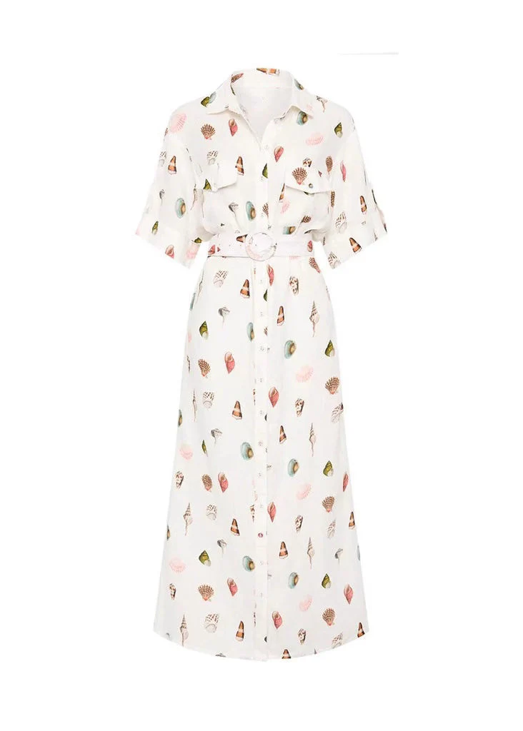 Modern White Peter Pan Collar Sashes Linen Maxi Dress Summer - Image 5