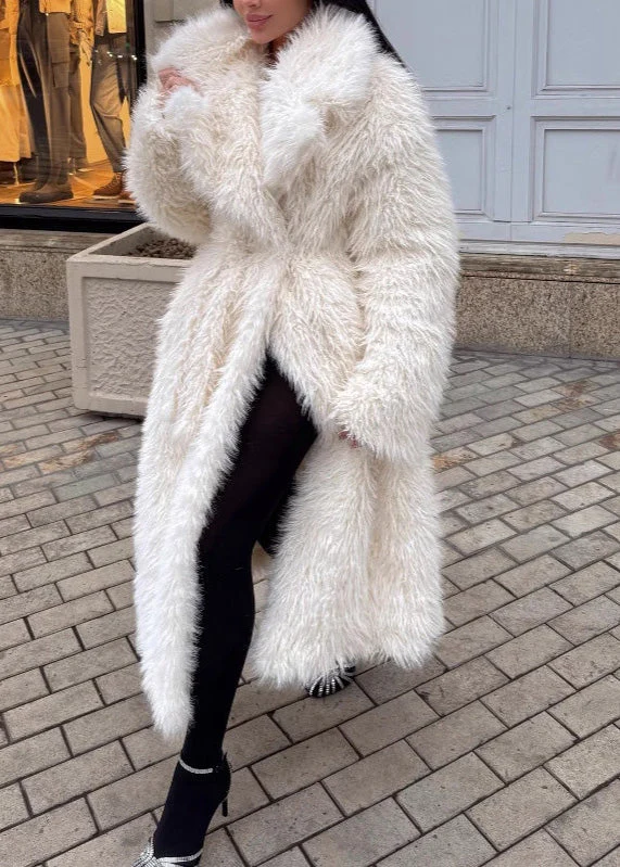 Modern White Peter Pan Collar Thick Warm Faux Fur Coats Winter - Image 4