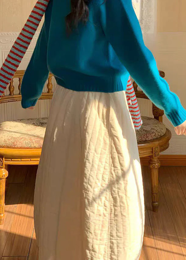 Modern White Pockets Elastic Waist Cotton Filled Skirts Winter - Image 5