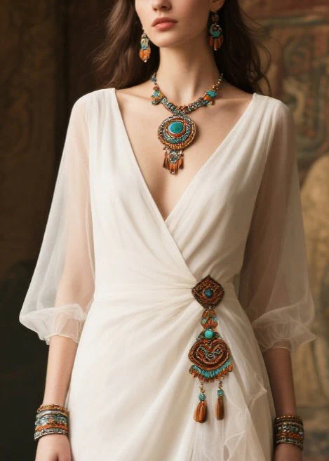 Modern White Tasseled Side Open Tulle Maxi Dresses Summer - Image 2
