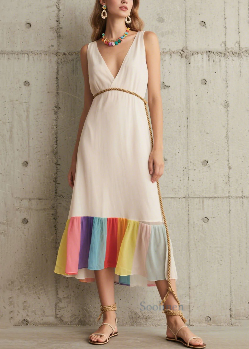 Modern White Tunic Patchwork Chiffon Beach Dresses Summer - Image 3