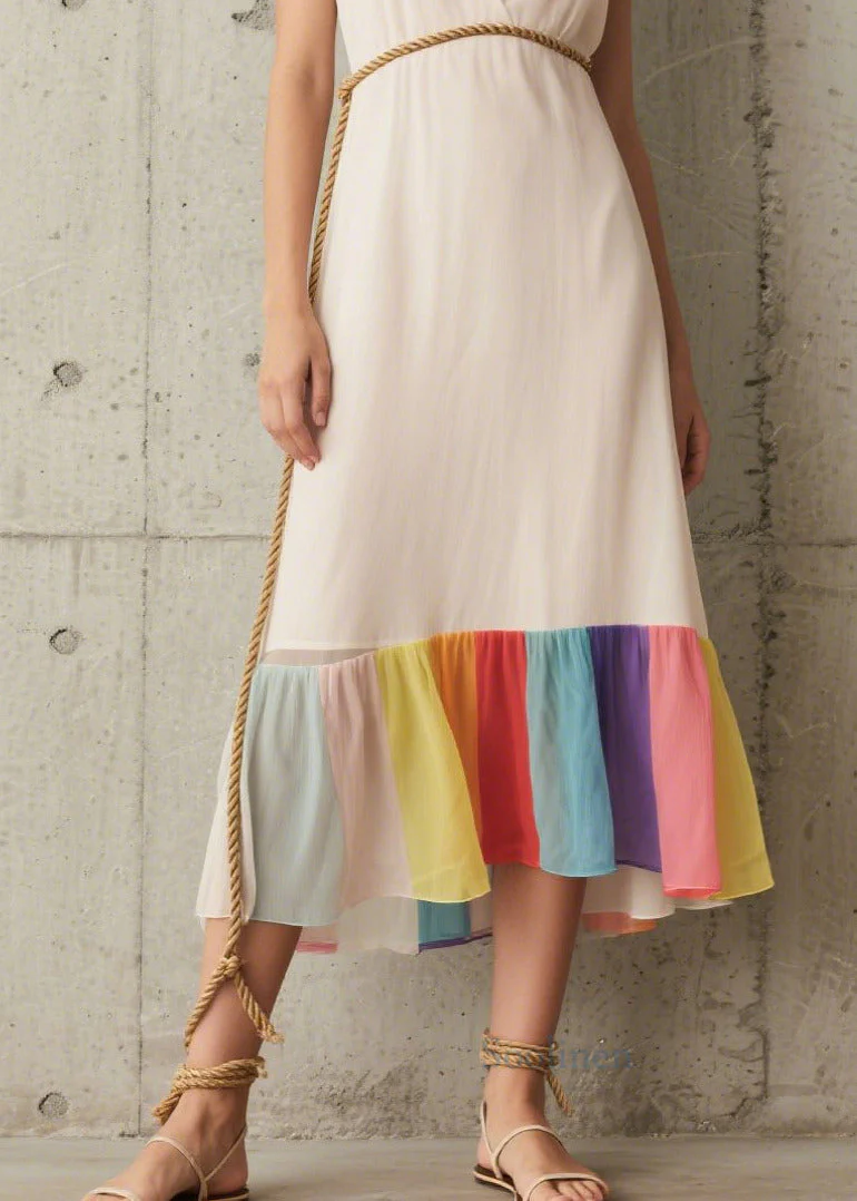 Modern White Tunic Patchwork Chiffon Beach Dresses Summer - Image 4