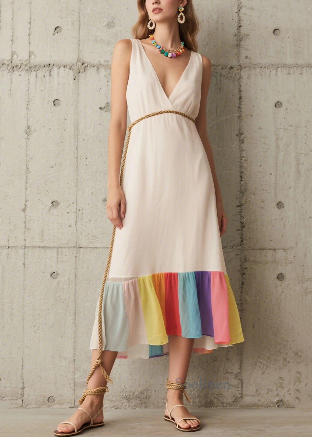 Modern White Tunic Patchwork Chiffon Beach Dresses Summer - Image 5