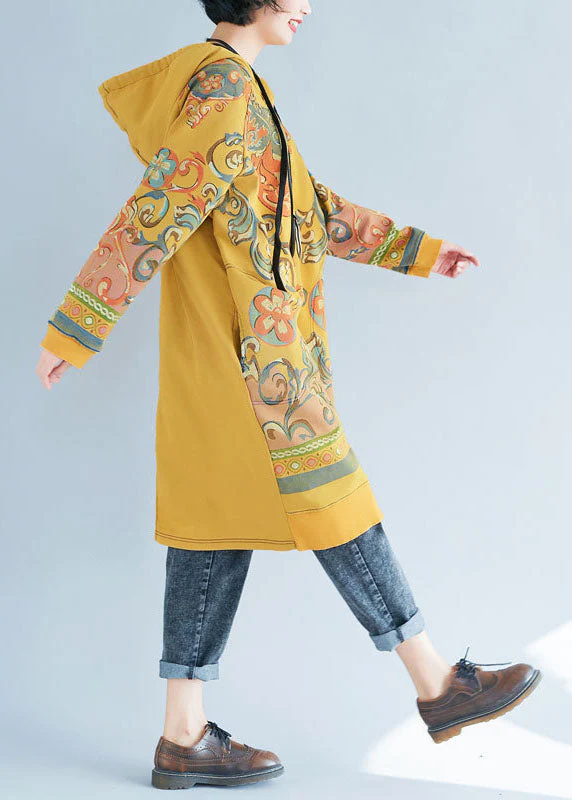 Modern Yellow drawstring Hooded Pullover Streetwear dresses Spring - Image 3