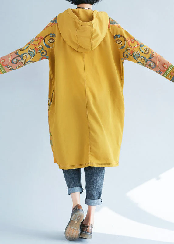 Modern Yellow drawstring Hooded Pullover Streetwear dresses Spring - Image 4