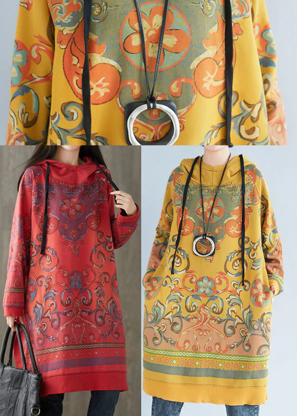 Modern Yellow drawstring Hooded Pullover Streetwear dresses Spring - Image 5