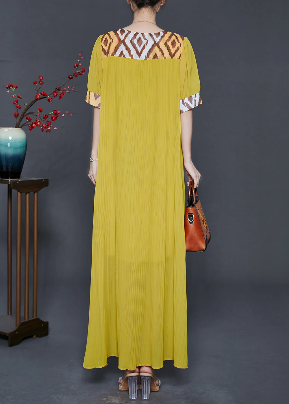 Modern Yellow Oversized Patchwork Chiffon Maxi Dress Summer - Image 4
