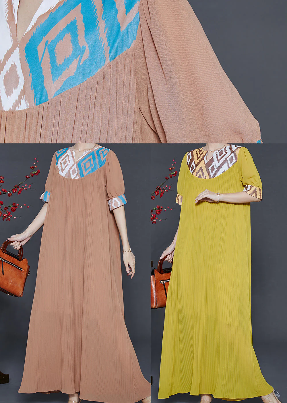 Modern Yellow Oversized Patchwork Chiffon Maxi Dress Summer - Image 5