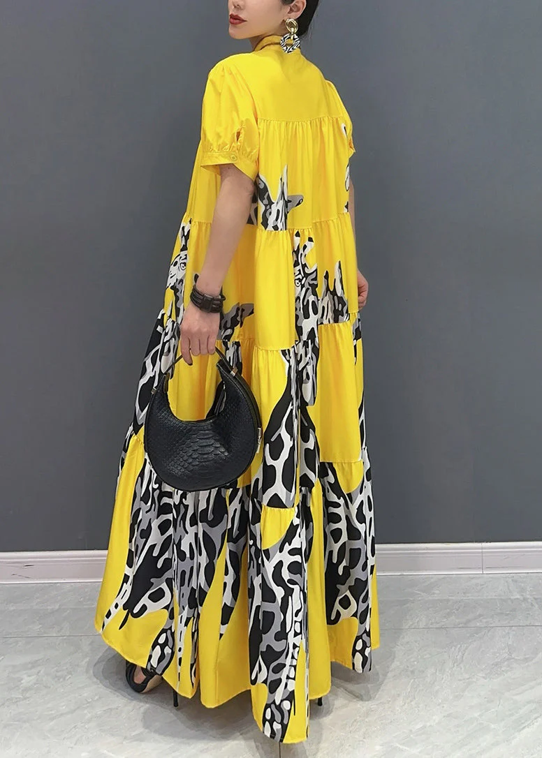 Modern Yellow Print Patchwork Long Dresses Summer - Image 4