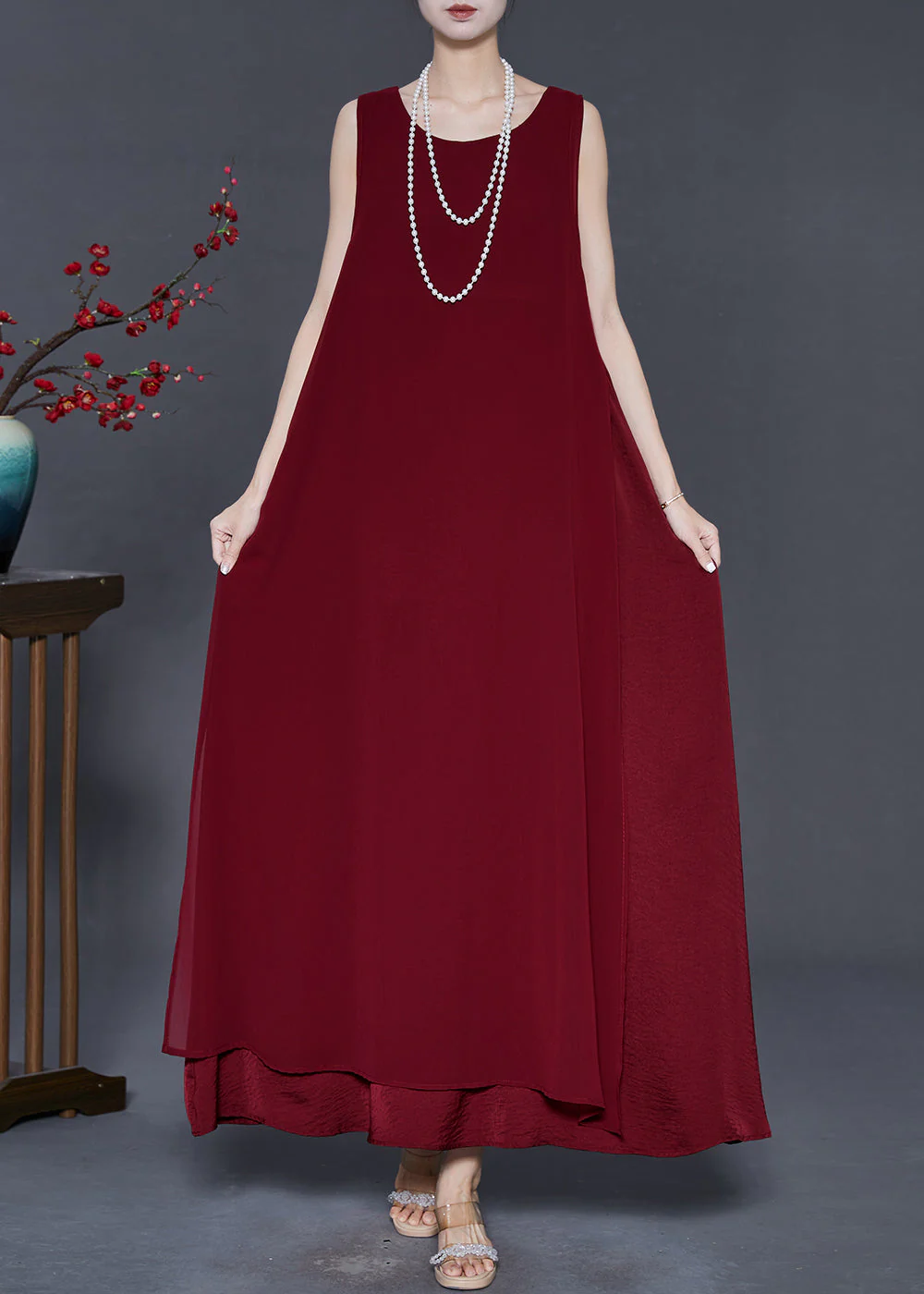 Mulberry Chiffon Maxi Dress Oversized Summer - Image 2