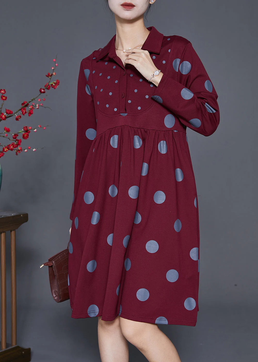Mulberry Dot Print Cotton Maxi Dress Peter Pan Collar Spring - Image 3