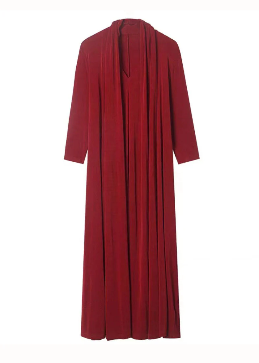 Mulberry Patchwork Silk Dress V Neck Wrinkled False Two Pieces Spring - Image 5