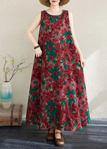 Mulberry Print Cotton Party Dress Exra Large Hem Sleeveless - Image 2