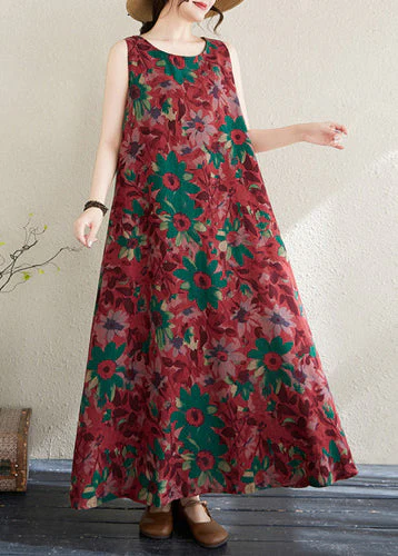 Mulberry Print Cotton Party Dress Exra Large Hem Sleeveless - Image 3