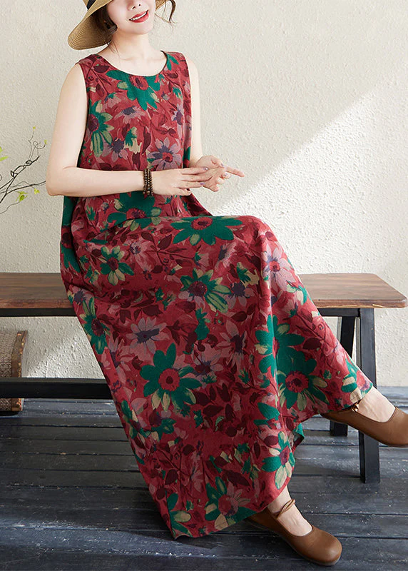 Mulberry Print Cotton Party Dress Exra Large Hem Sleeveless - Image 4