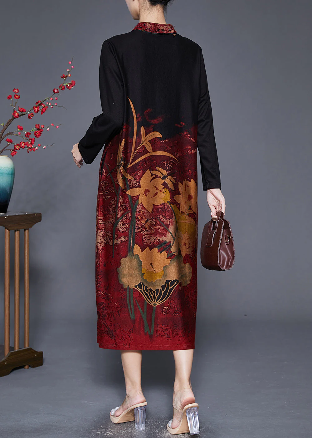 Mulberry Print Silk Holiday Dresses Peter Pan Collar Fall - Image 4