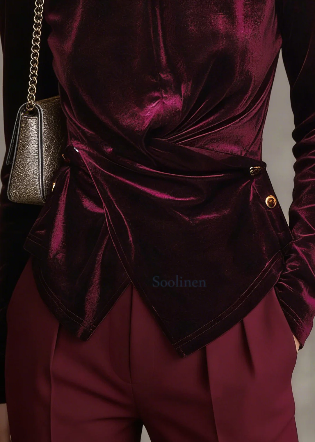 Mulberry Silk Velour Blouses Asymmetrical Button Long Sleeve - Image 4