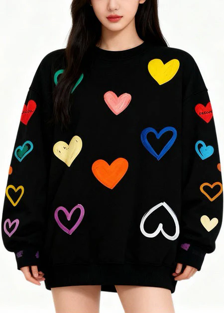 Multicolor Love Print Cotton Sweatshirts Top Oversized Winter - Image 4